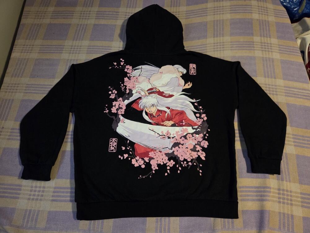 Inuyasha Graphic Hoodie 2009 Black Sesshomaru Cherry Blossom Kagome Anime Y2k